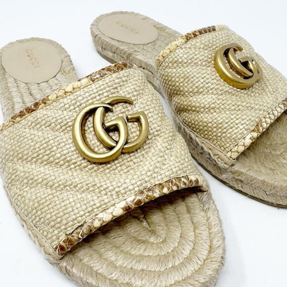 Gucci GG Marmont Raffia Espadrille Slides Size 38 - Picture 8 of 11
